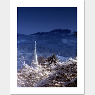 snowy church steeple Posters and Art